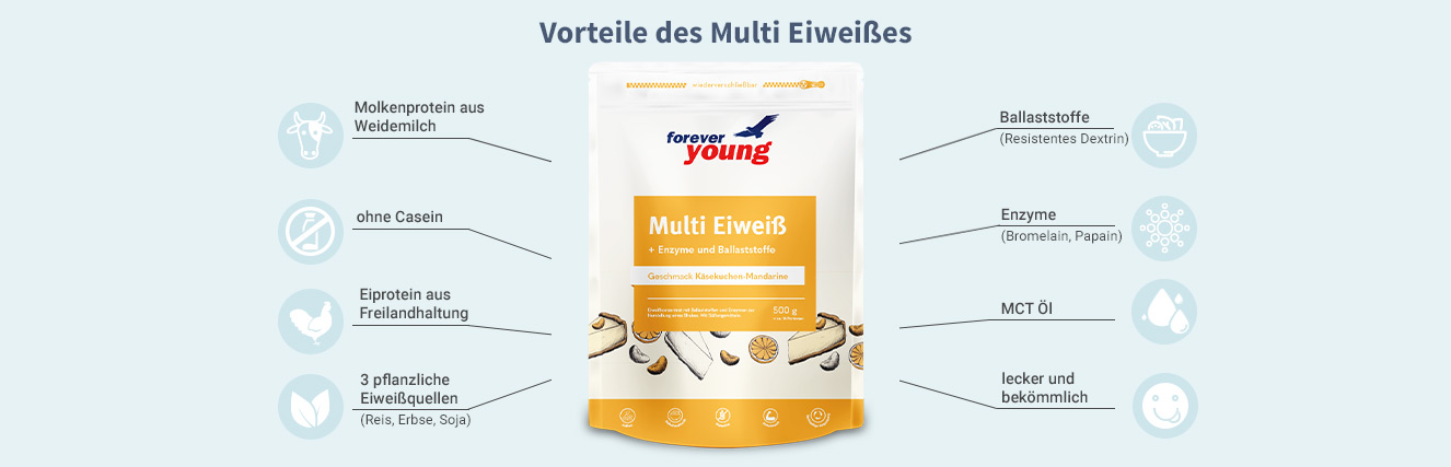 Infografik: Multi Eiweiß Käsekuchen-Mandarine Eigenschaften