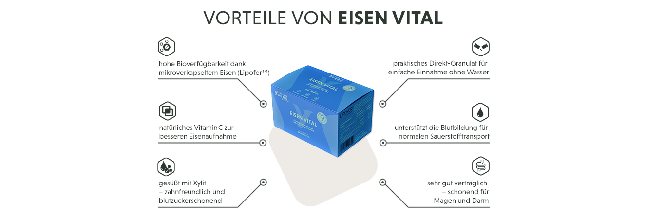 Infografik: Produktmerkmale des mikroverkapselten Eisen Granulat als Pulver
